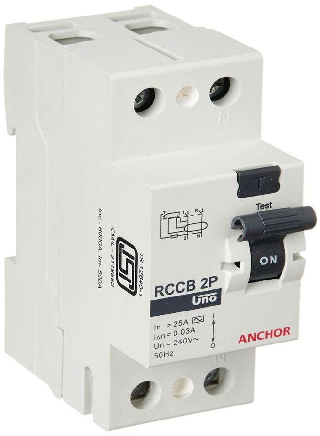 Anchor by Panasonic UNO Series RCCB 25 AMP 30mA Double Pole Residual Current Circuit Breaker (White, 98201-2) - Image 1